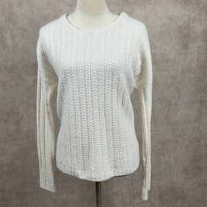 GAP Women's Cream Textured Knit Crew‎ Neck Long Sleeve Sweater Size M